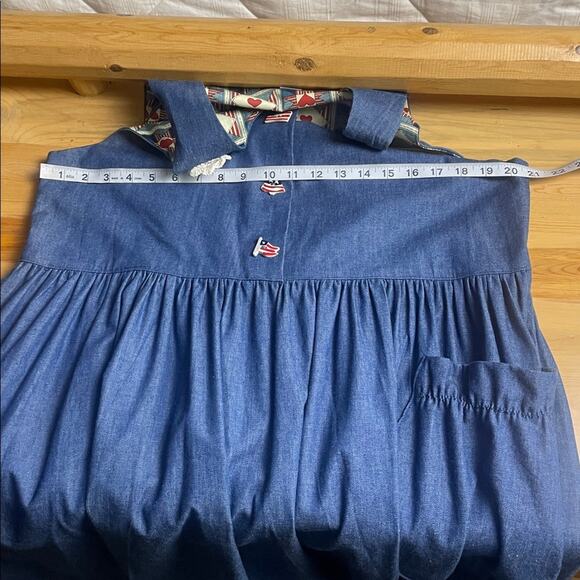 Vintage 90's Handcrafted Patriotic Denim Dress with Flag Buttons Women's L - Picture 11 of 12